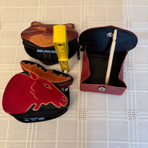 Lot of 3 Vintage BC Animal Face 3"x3" Coin Purse Genuine Leather - Picture 4 of 4